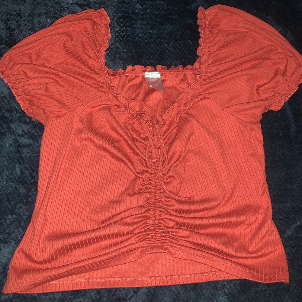 No Boundaries Rust Ruched Blouse